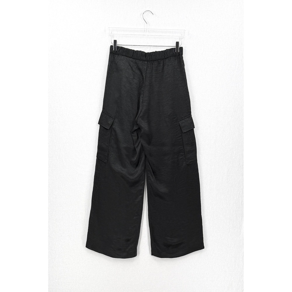 ENZA COSTA Textured Satin Cargo Pants Women Small Black Wide Leg Pull on Luxury - Picture 5 of 16